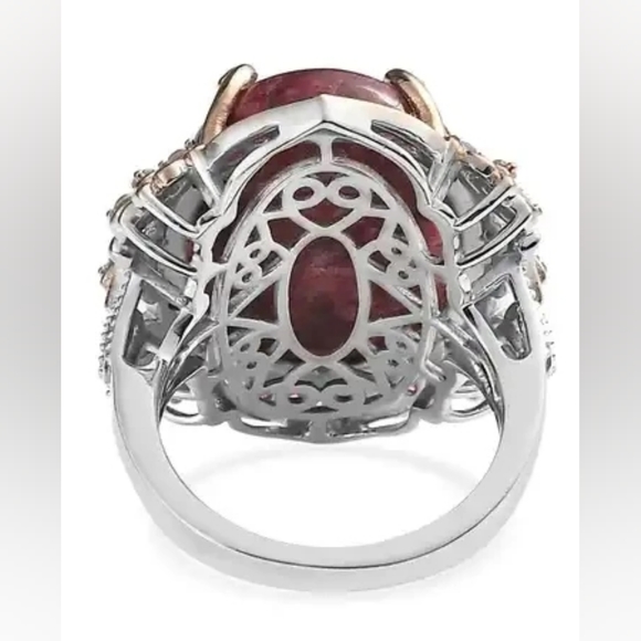 Norwegian Thulite Multi Gemstone Ring in Vermeil RG and Platinum O/Sterling Silv - Picture 7 of 8
